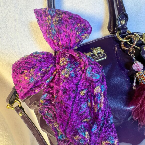 Coach Madison Lindsey Satchel in Deep Purple Patent Leather with Scarf and Charm - Picture 2 of 12